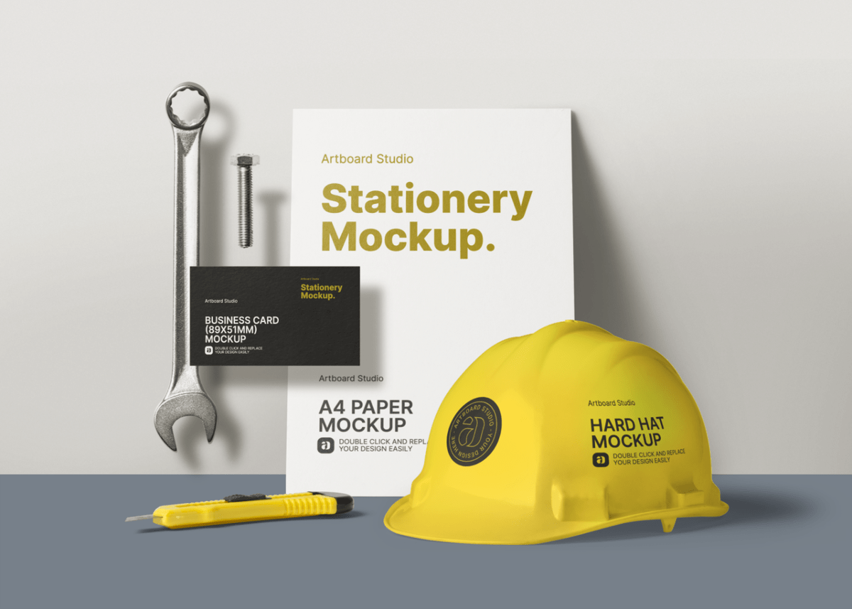 A unique collection of branding psd mockup templates featuring. Construction Company Branding Identity Mockup Template